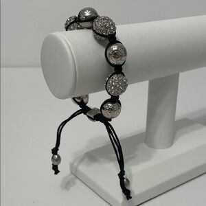 Tresor Paris Silver Beaded Bracelet On Black Cord